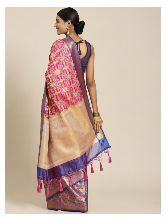 Women's Ikkat Designer Silk Saree With Unstiched Blouse Piece