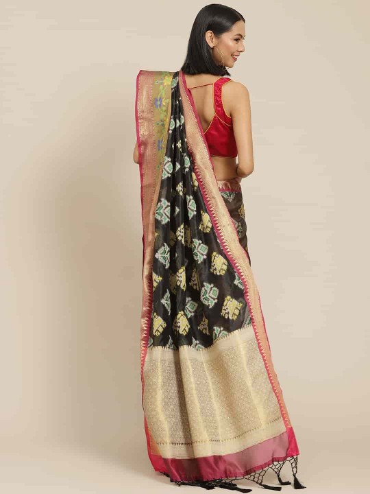 Women's Ikkat Designer Silk Saree With Unstiched Blouse Piece